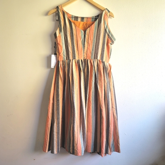 Saint Geraldine, Ivy Dress- Monaco Stripe, Tangerine/Grey/Cream/Light Teal,Small - Picture 2 of 16